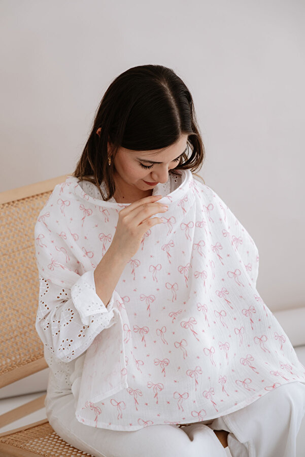 Tuğba Kuğu Müslin Emzirme Örtüsü - Pureline Series - Dainty Bows