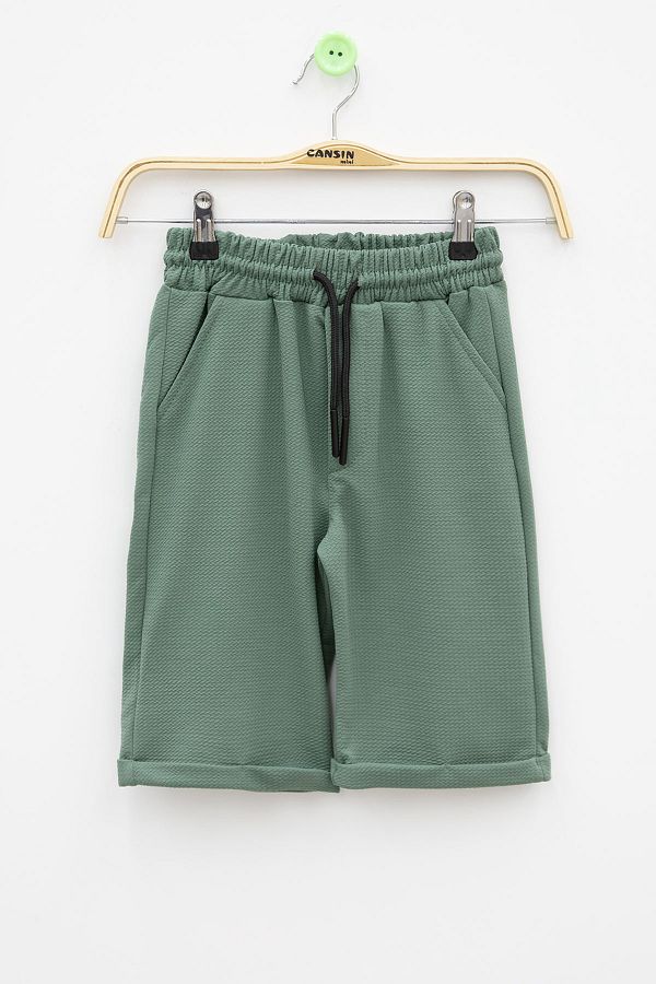 Cansın Mini-Green Elastic Waist Pompom Fabric Basic Boy Shorts 21167 1