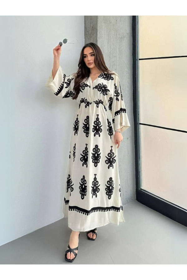 Rhythm Clothing-Ethnic Patterned, Comfortable Fit, Bat Sleeve, Slit Detail, Women's Summer Dress 1