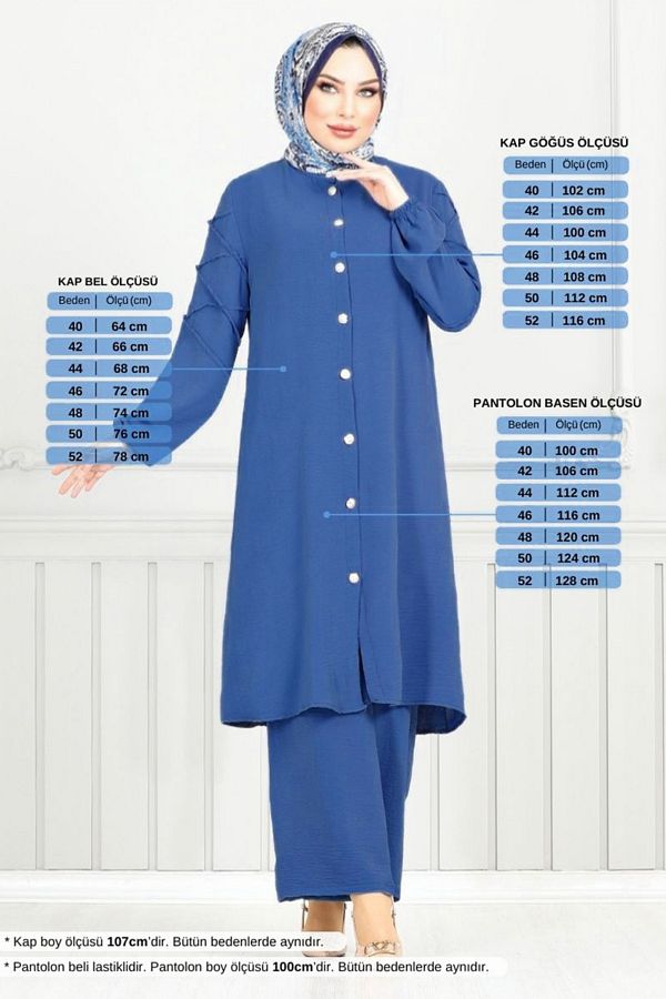 ModaMerve-Front Button Aerobin Suit 357Dvl897-M Dark Indigo 1