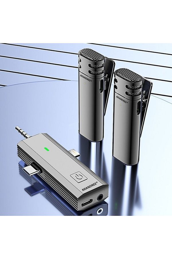 MIANDREE-Set 2 Microfoane Profesionale Lavaliera, MIANDREE®, USB C, 3.5 Jack, Lightning, WiFi, 2.4 GHz 1