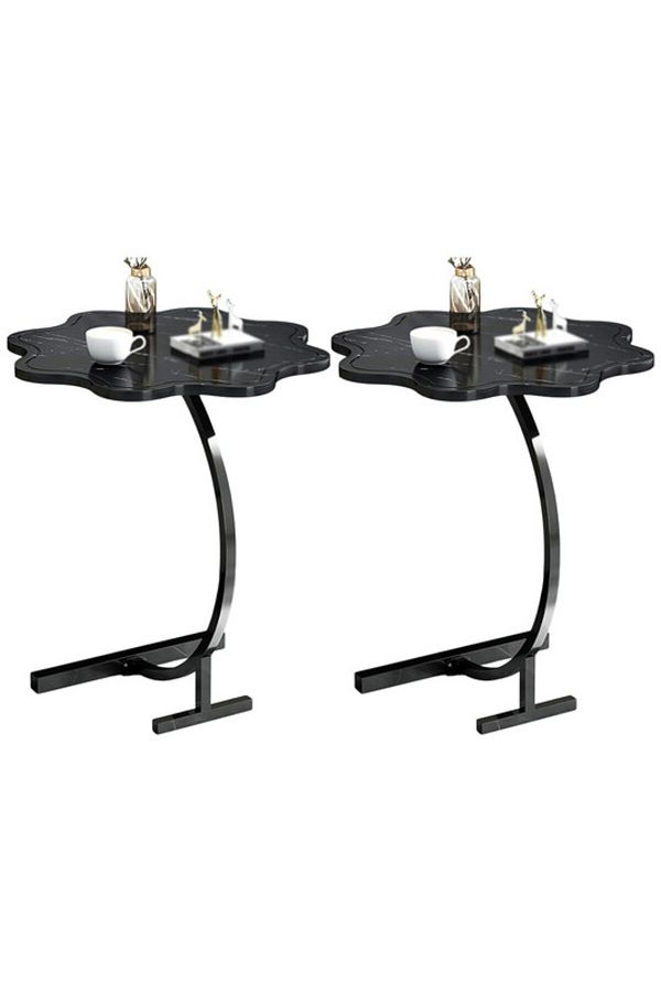 Generic-2-Pieces Modern Coffee Table C-Shaped Side Table with Wood Top in Flower Shape and Metal Frame Black 1