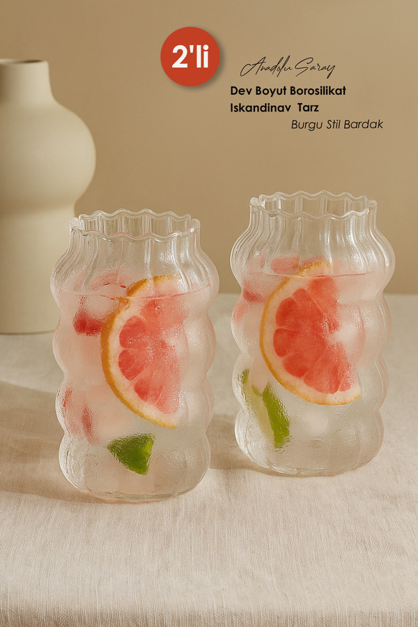 Anadolu Saray-2 Pcs Heat Resistant Giant Size Borosilicate Scandinavian Style Auger Style Cup |   Coffee Presentation Cup 1