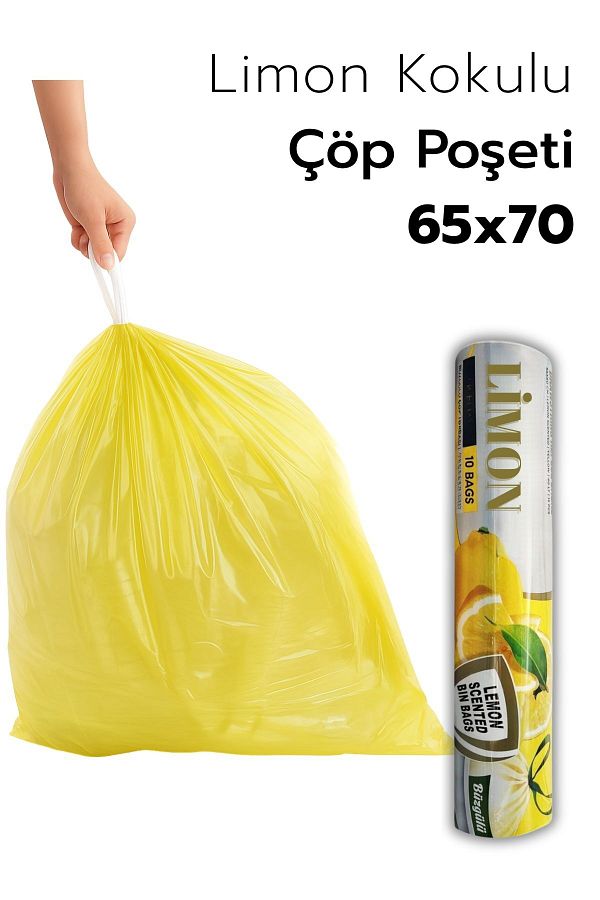 ARVALE-Large Size 65X70 Lemon Scented Drawstring Garbage Bag 10 Pieces (1 Pack) Garbage Bag 60 Liters 1