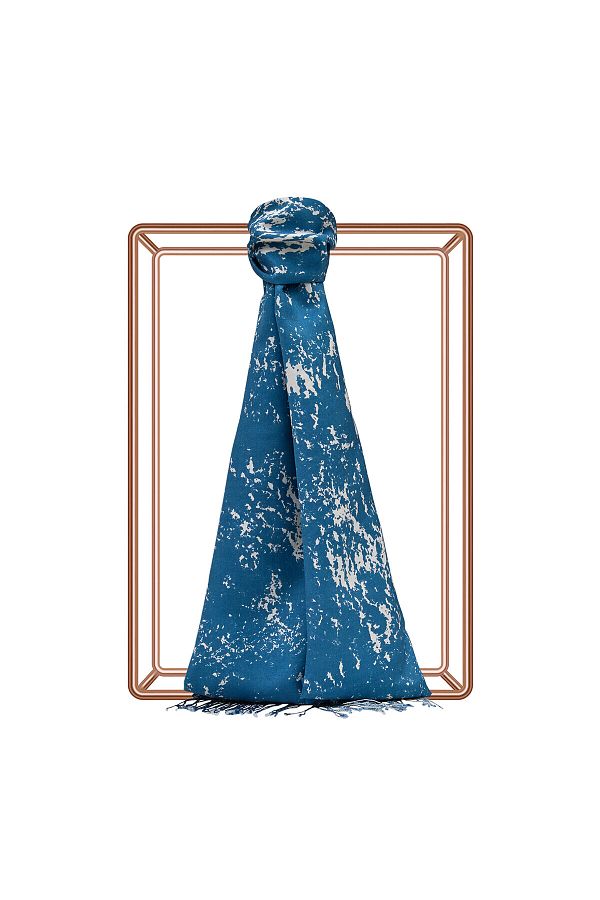 ipekevi-Indigo Marble Patterned Silk Shawl 1