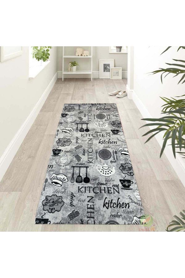 Dualhome-Kitchen Rug Runner, Grey, Meter B - 80 CM, 250 cm 1