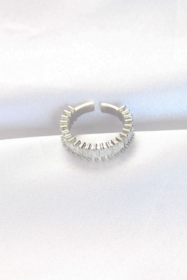 Skygo-Silver Color Adjustable Ring with Row Baguette Stones - Tj-Byk3110 1
