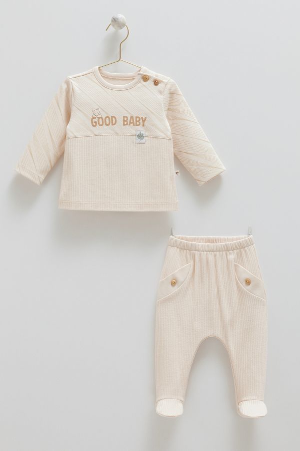 Caramell-Baby Set 100% Cotton Interlock Fabric with Teddy Bear Detail (1-6 Months with Booties 6-12 Months Without Booties) 1