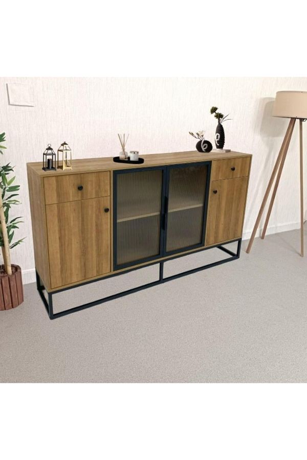 DEC24-Modern buffet with metal base and practical storage shelves 1