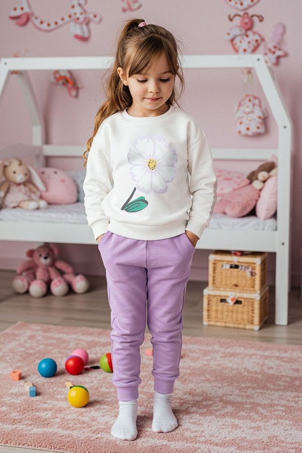 TRENDYOLKIDS-Εκρού Γυναικείο Παιδικό Floral Πλεκτό Κάτω-Κορυφή Σετ TKDAW25AU00161 1