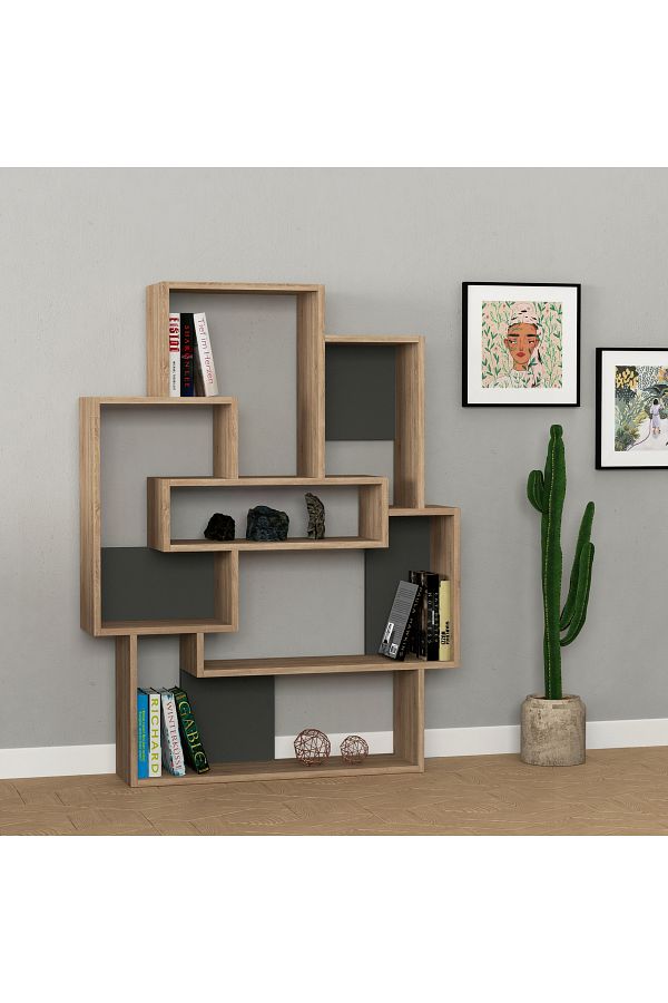 Mourah Home-وحدة عرض مكتبة Barce الحديثة بلون البلوط الرمادي 1