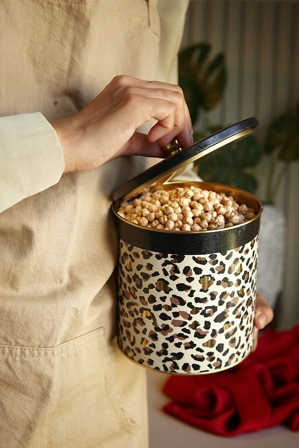 EVLE-Leo Patterned Round Metal Storage Container, Food Storage Container - Organizer Box 14 Cm X 15 Cm Er143-v4 1