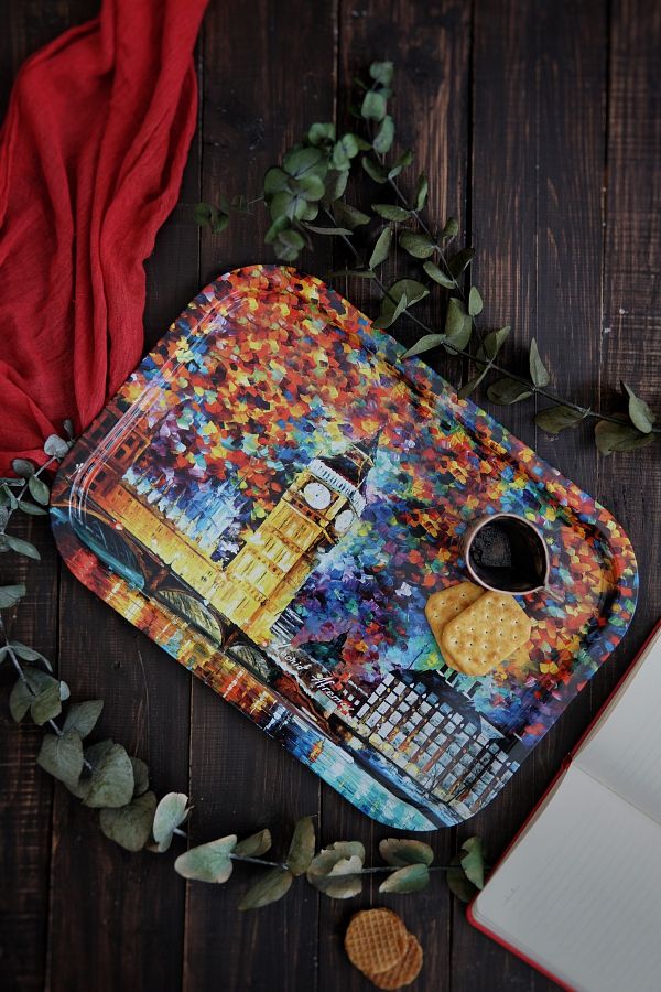 EVLE-Ef164-01 Afremov Big Ban Patterned Rectangular Tray 29x40 Cm 1