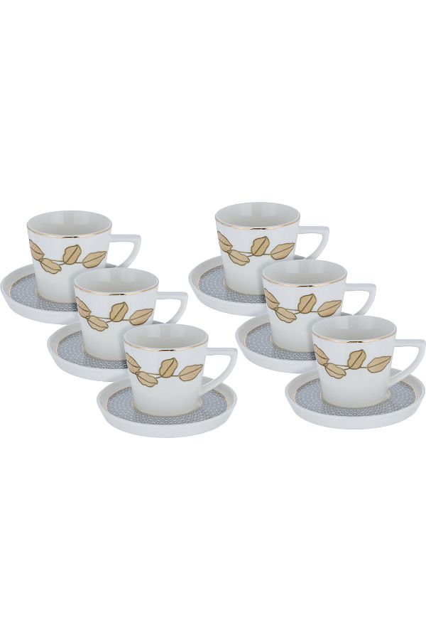 Alsaif Gallery-A set of white porcelain coffee cups with a golden leaf pattern and saucer, 12 pieces 1