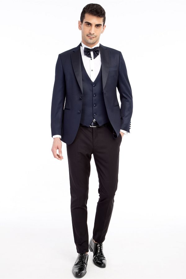 Kiğılı-Slim Fit Slim Fit Mono Collar Patterned Tuxedo with Vest / Groom Suit 1