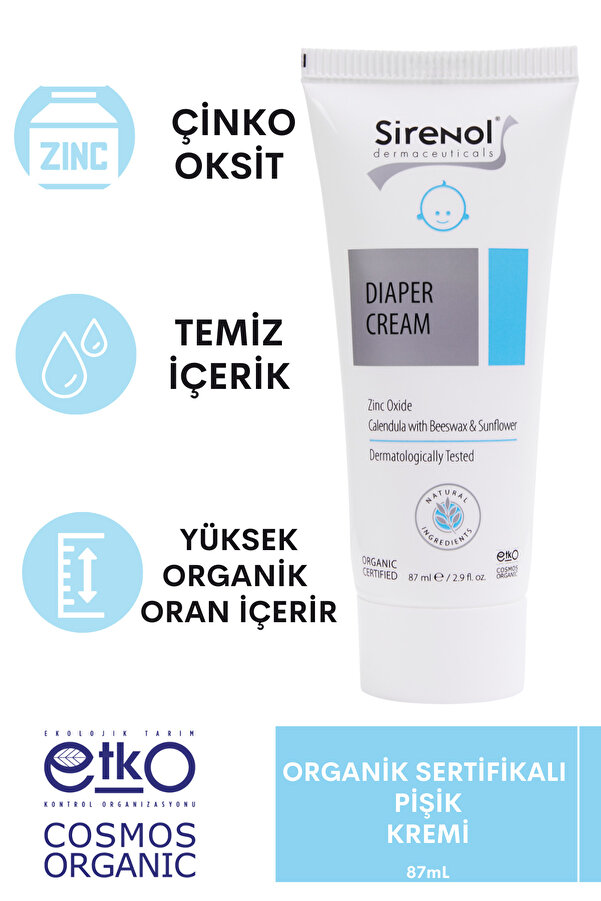 Sirenol Organik Sertifikalı Bebek Pişik Kremi 87 ml
