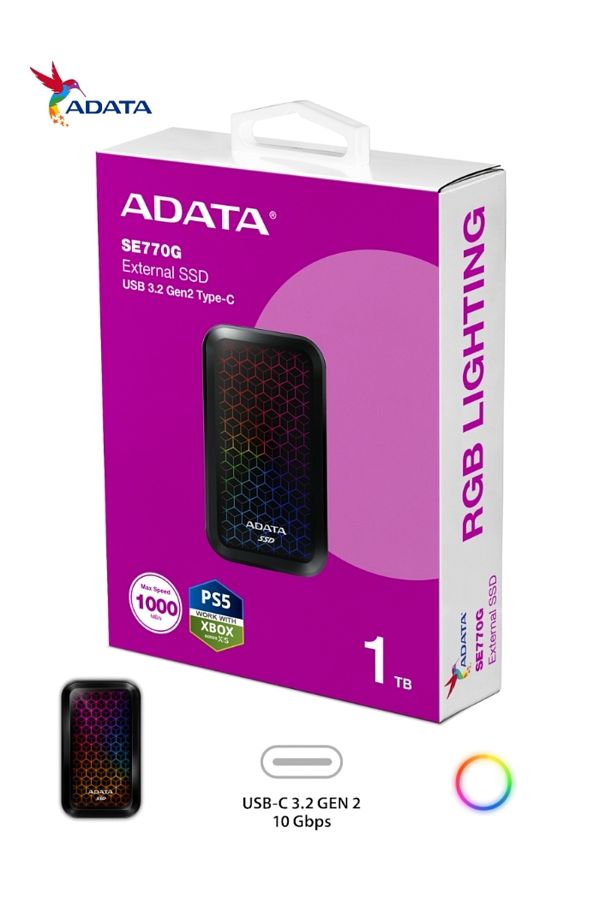 Adata-SE770G RGB 1TB External SSD | Compatible with PS5 XBOX Solid State Drive for Gaming 1
