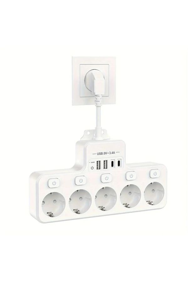 miraza-Multifunctional Socket, 5 X 4000w Sockets, 2 X Usb-c Pd, 2 X Usb, Individual Switch, Fireproof 1