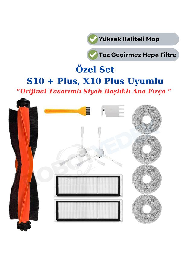 robotyedek-Xiaomi S10 Plus X10 Plus Compatible Spare Set - Hepa Filter, Brush, Mop 11 Pieces 1