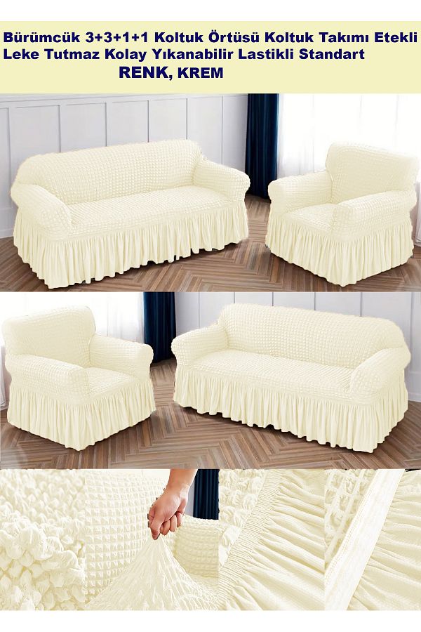ARTUÇ-Set canapea și canapea învelită din bumbac - cu fustă elastică, standard 3+3+1+1 1