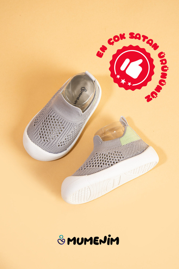 Mumenim Luuq Bebek - Çocuk Esnek Ortopedik Yumuşak Taban Şık Gri İlk Adım Spor Ayakkabısı - Spor Sneaker