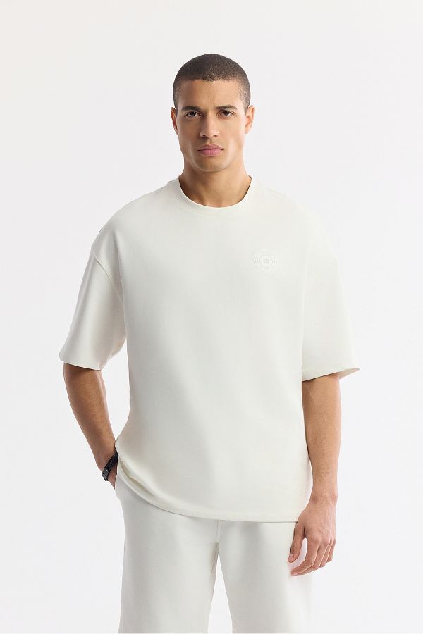 Avva-Ανδρικό T-Shirt Ecru Crew Neck A51Y1082 1