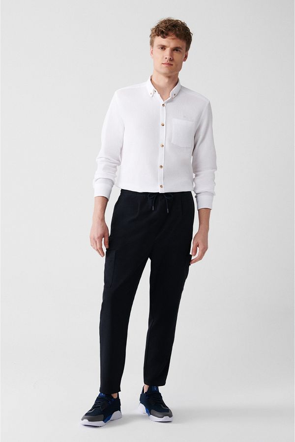 Avva-Pantaloni de jogger elastici pentru bărbați, albastru bleumarin, cu talie elastică, cu șireturi, cu buzunar cargo A31y3025 1