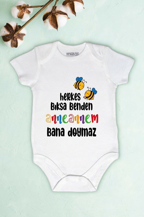 Limon Unisex Bebek Herkes Bıksa Benden Babaanne Bana Doymaz Baskılı Body Zıbın