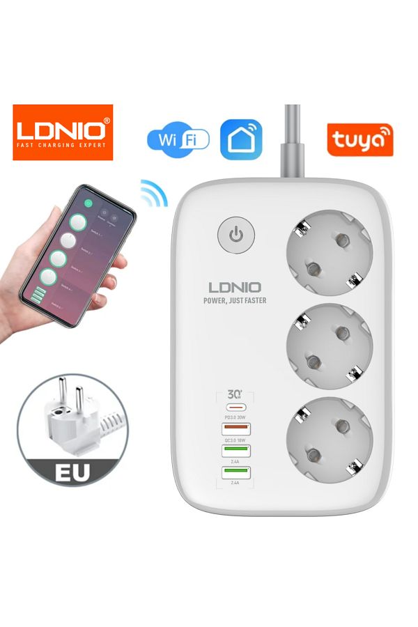 Choice-قابس الاتحاد الأوروبي EU LDNIO شريط طاقة ذكي Tuya WIFI Socket كابل تمديد قابس الاتحاد الأوروبي محول توقيت مع 3 PL 1