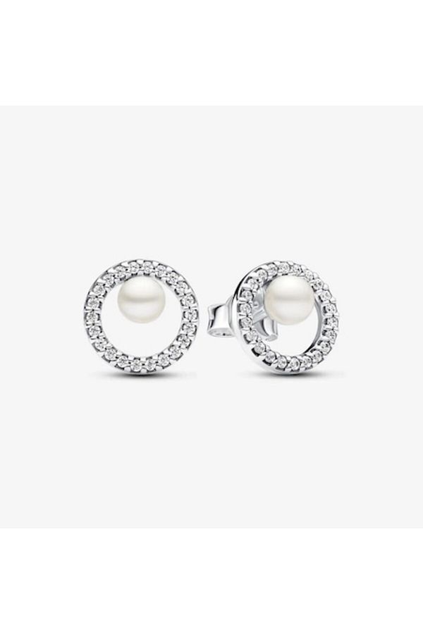 Pandora-Round Halo Pave Earrings With Freshwater Pearls - 925 Silver 1