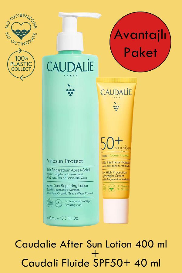 Caudalie-Fluide Uva/Uvb Spf50+ 40 ml + Caudalie after Sun Repairing Lotion 400 ml 1