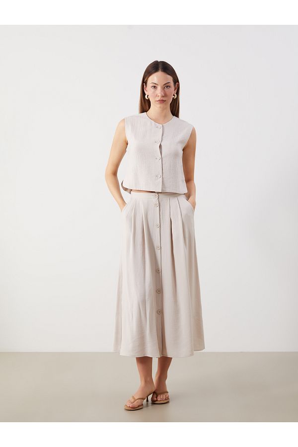 LC Waikiki-Textured Pleated Skirt with Elastic Waist 1