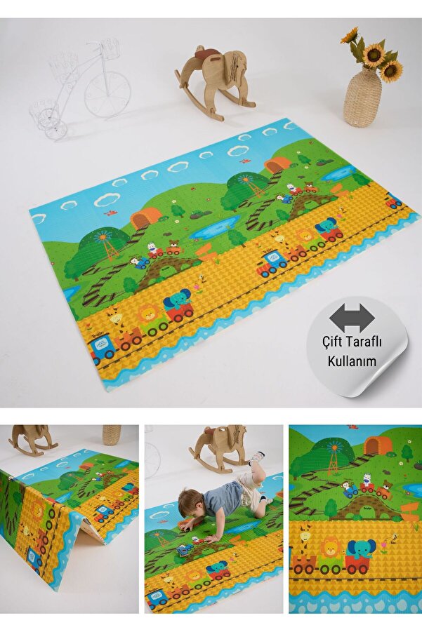 monimu baby Katlanabilir Çift Taraflı Oyun Matı-Oyun Halısı 200x130x1cm (TAŞIMA ÇANTALI)