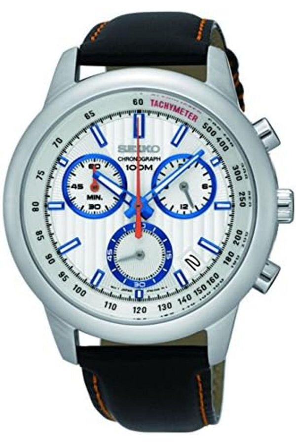 Seiko-Seiko Men's Watch with White Dial and Leather Strap - SSB209P1 1