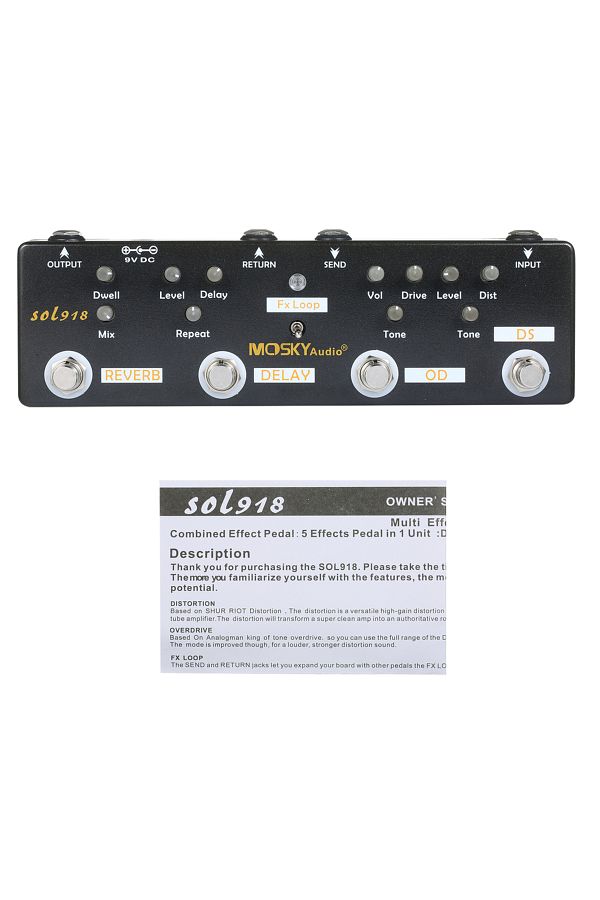 Choice-SOL918 MOSKY SOL918 5-in-1 Multi Effect Pedal Combined Effect Guitar Pedal True Bypass Multi-in-one 1