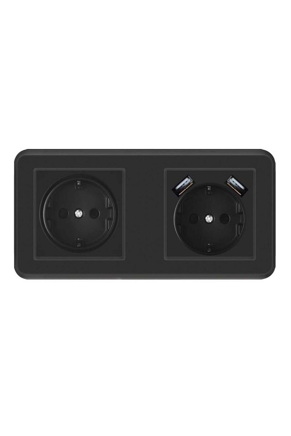 TECHSTAR-® PCU2 Socket, Double, 2 x USB, 2.1 A, Black Color, Polycarbonate, 16A 1