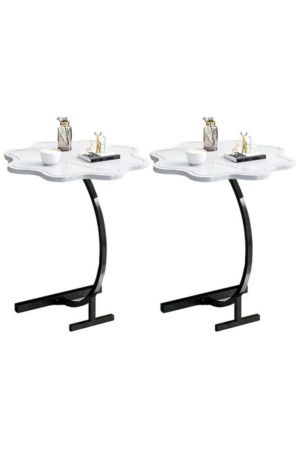 Generic-2-Pieces Modern Coffee Table C-Shaped Side Table with Wood Top in Flower Shape and Metal Frame White 1
