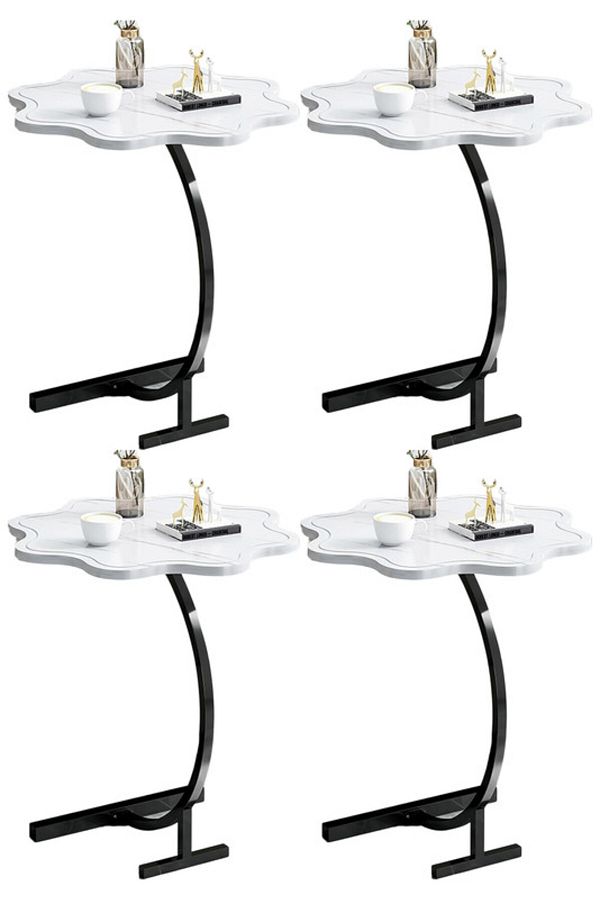 Generic-4-Pieces Modern Coffee Table C-Shaped Side Table with Wood Top in Flower Shape and Metal Frame White 1
