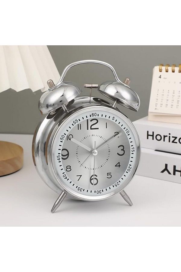 Other-Loud Battery-Operated Twin Bell Alarm Clock, Backlight, Snooze Function,(Silver,4") 1