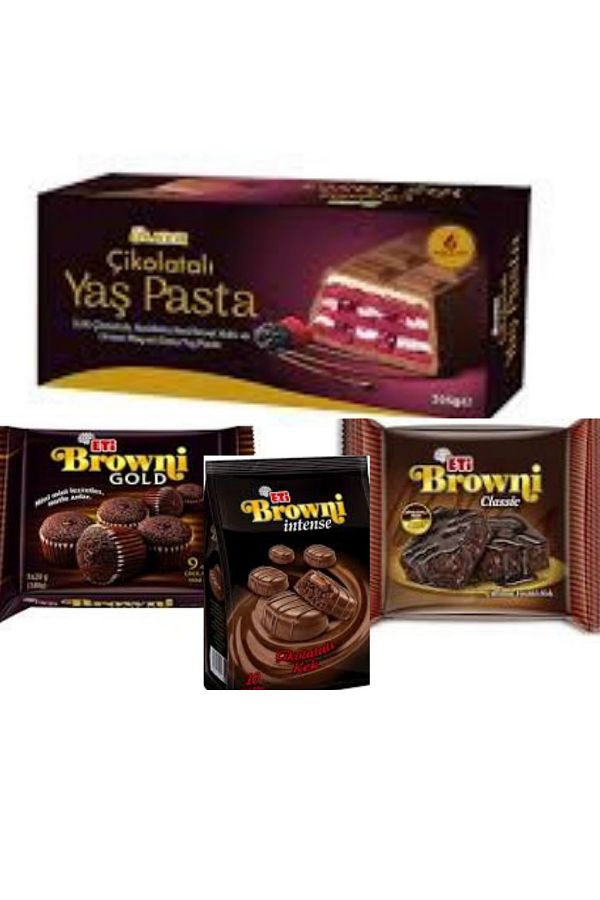 Eti-Chocolate Wet Cake 396 Gr and Browni Set of 3 Large Size Cakes 1