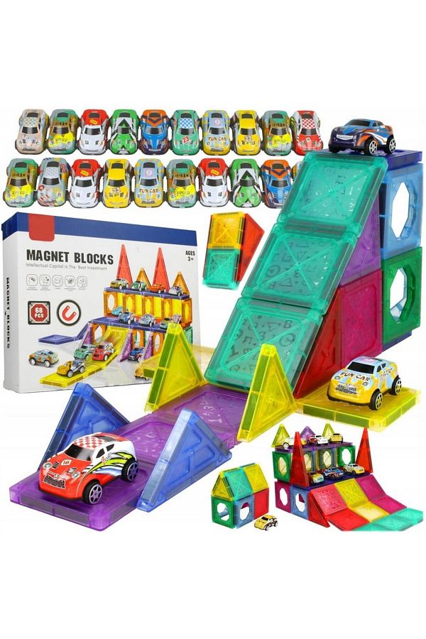Magnetic-Set Educativ si Creativ Magnetic 68 elemente SOLTOY® Magnet Blocks, format din 48 piese si 20 masini 1