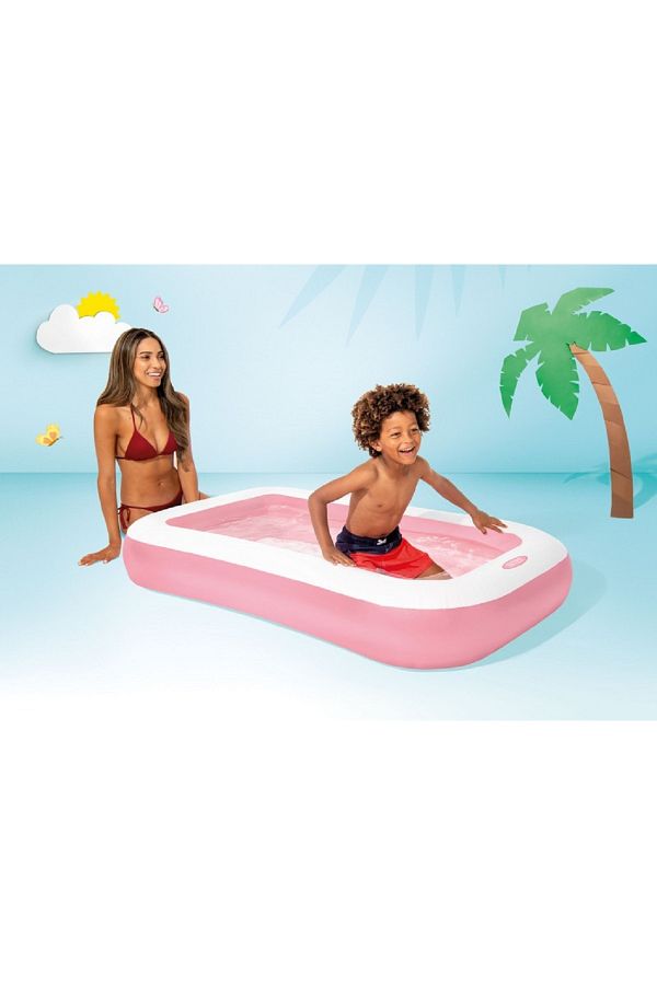 Intex-Durable Rectangular Inflatable Kiddie Swimming Pool Pink and White 1