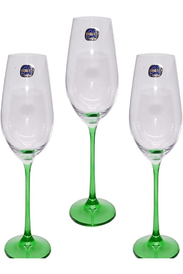 Bohemia-Set of 6 Stemware Glasses | 250 ml | Green Stem | Elegant 1