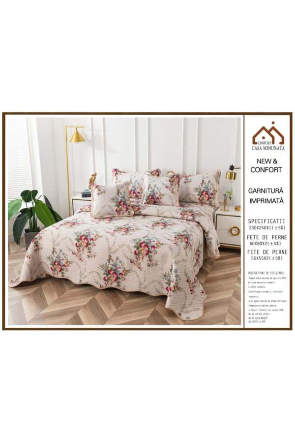 FIONNA.RO-5 Piece Duvet Cover Set - Beige Floral 1