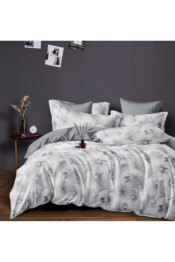 trendyhome-Double Bed Linen, Elastic, Fine, Feathers, 6 Pieces, Gray, J22220-ELASTIC 1