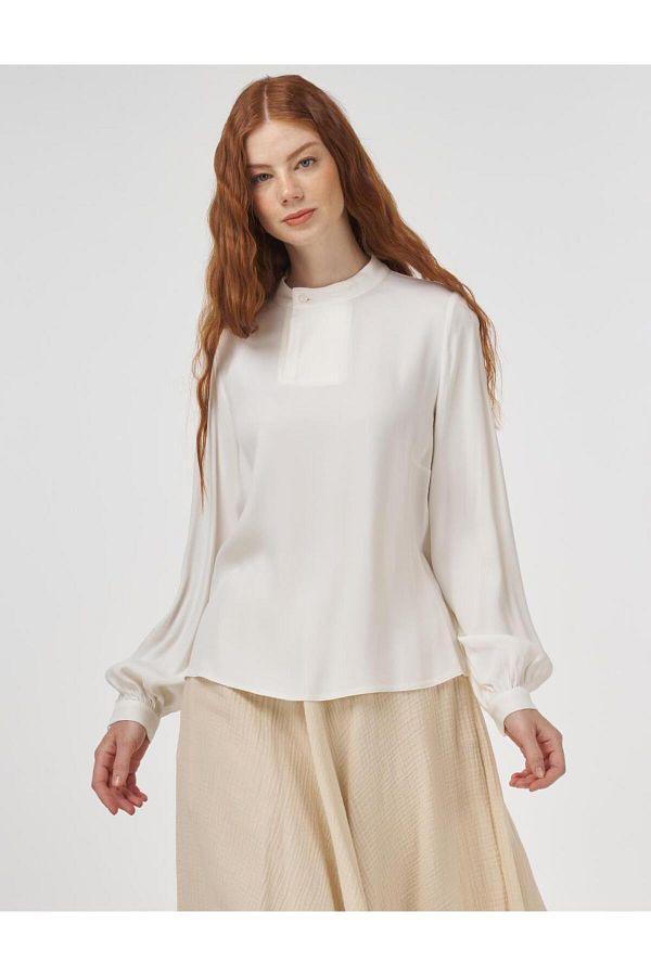 KYR-Button Detailed Viscose Blouse Ecru 1