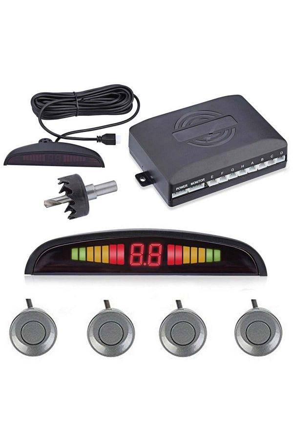 TECHSTAR-Car Parking Sensor Set Parktronic Detector Display Radar Monitor 4 Sensors Light Gray 1