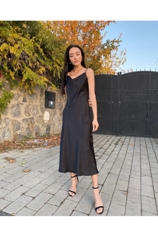 Black strappy satin dress clearance