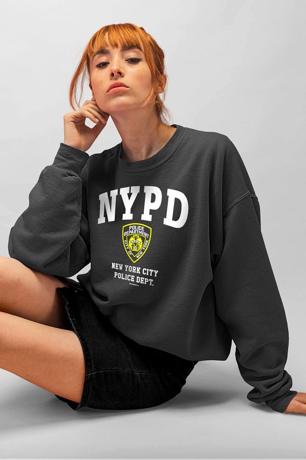 ROCKANDROLL Women s Anthracite Nypd Crew Neck Thick Oversize Sweatshirt Trendyol