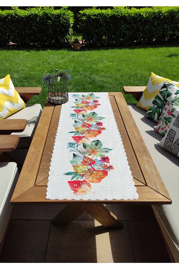 Alize Home-Leaf Pattern Laser Cut Digital Printed Fabric on a Floor with Linen Effect 1